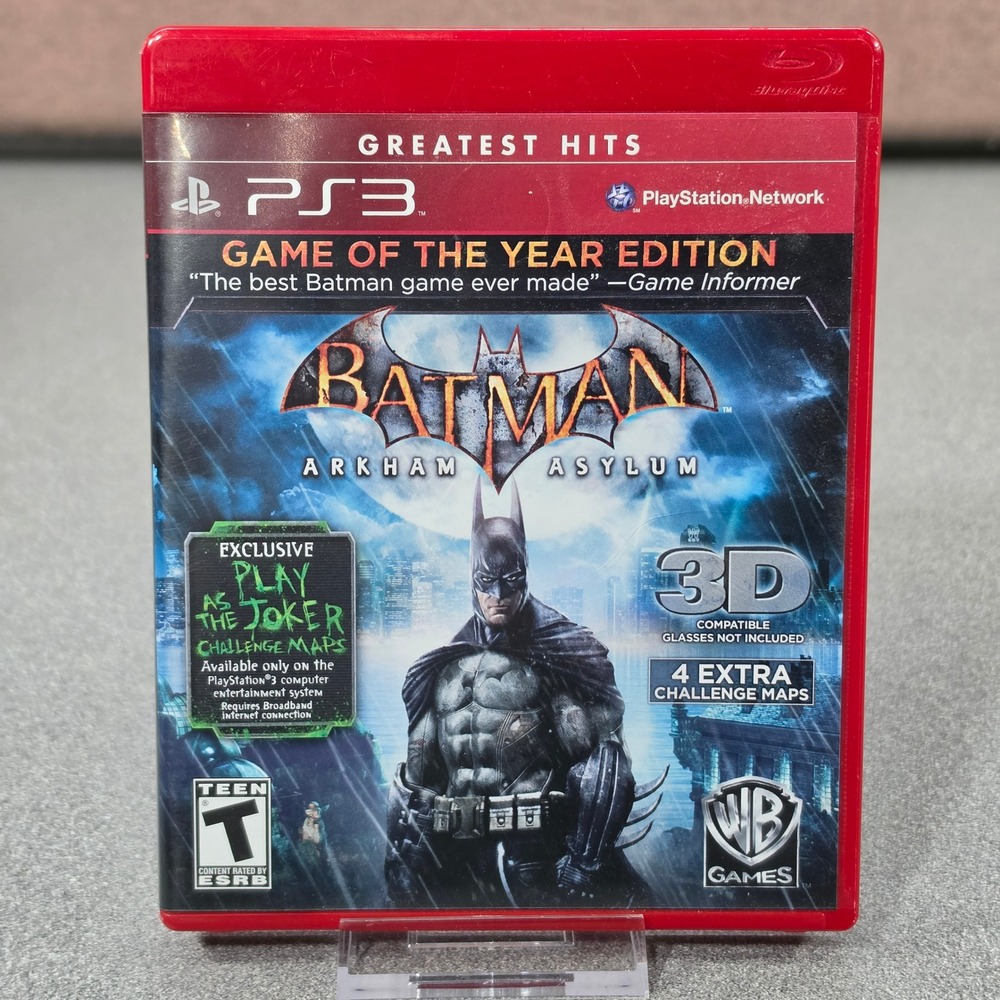 WB Games Batman Arkham Asylum PS3 Game of the Year Edition Red Case Excellent
